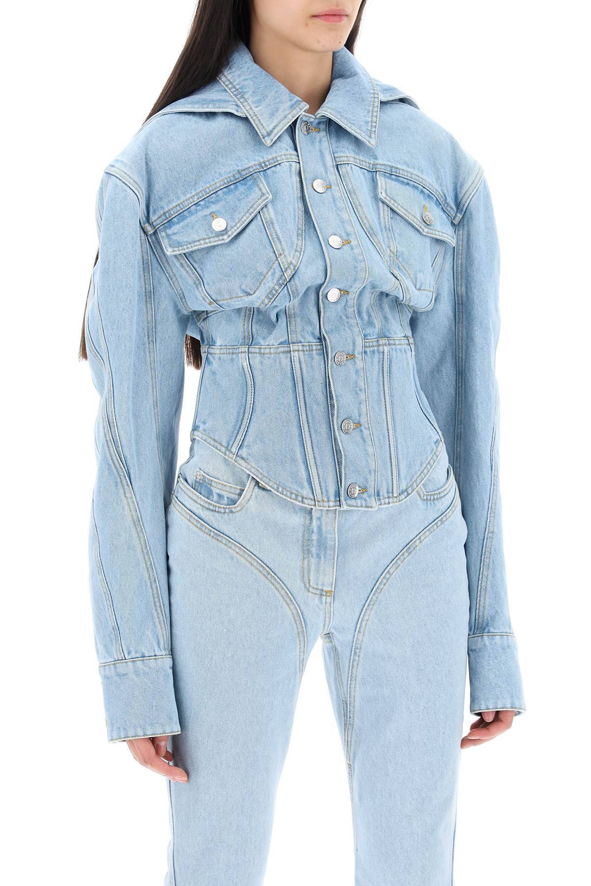 LIGHT BLUE CORSETED DENIM JACKET