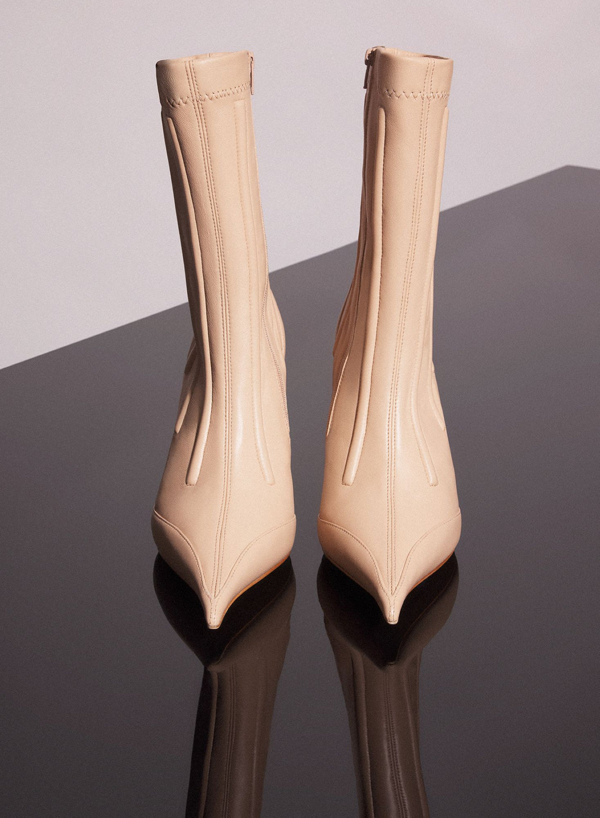 NUDE BONED LEATHER FANG 95 ANKLE BOOTS