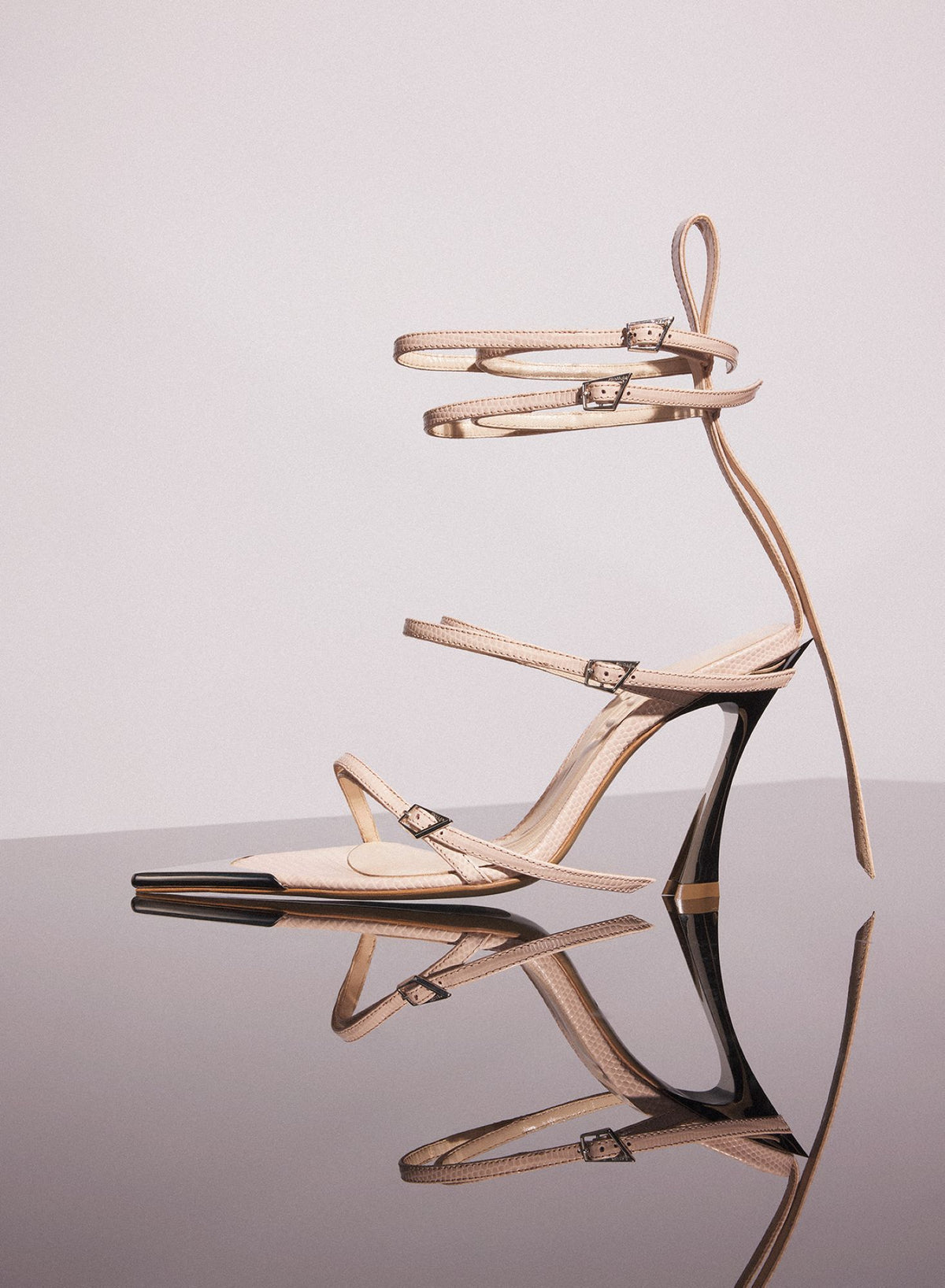 STRAPPY CEMENT PINK LEATHER FANG 95 SANDALS