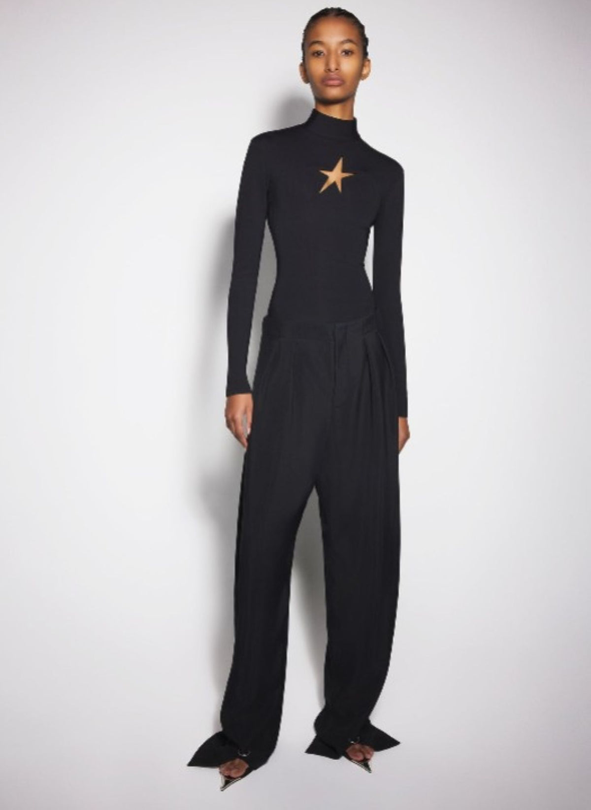 BLACK PIERCED LOOSE TAILORED TROUSERS