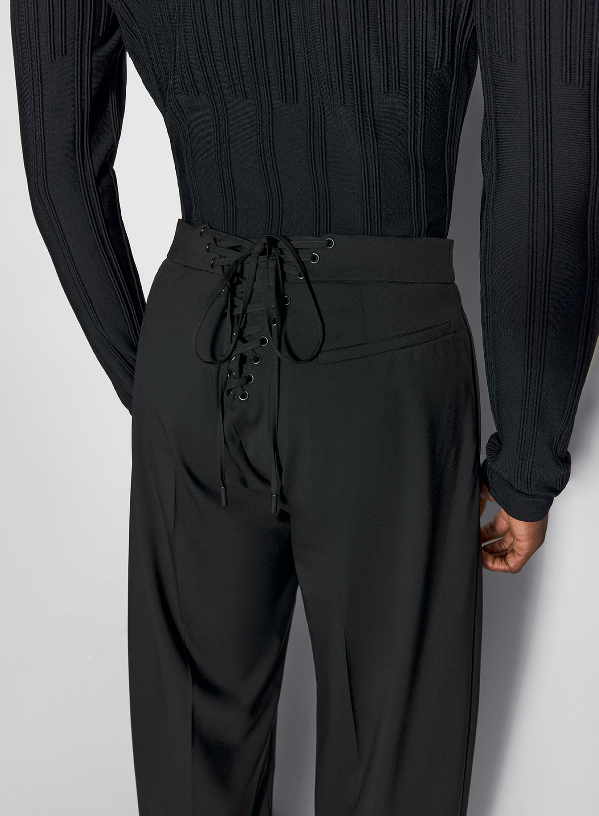 BLACK PLEATED WIDE LEG TROUSERS