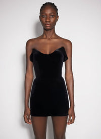 BLACK SATIN AND VELVET MINI DRESS