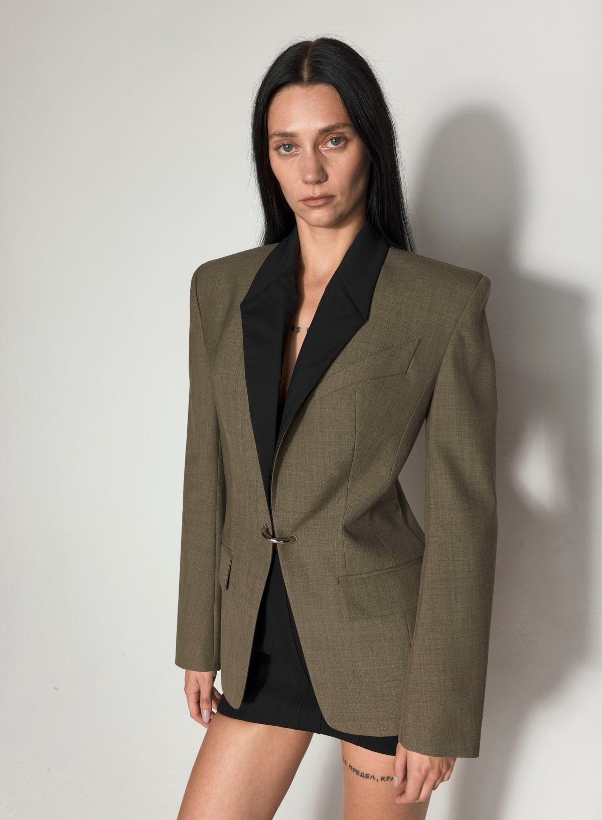 KHAKI AND BLACK PIERCED TAILORED JACKET