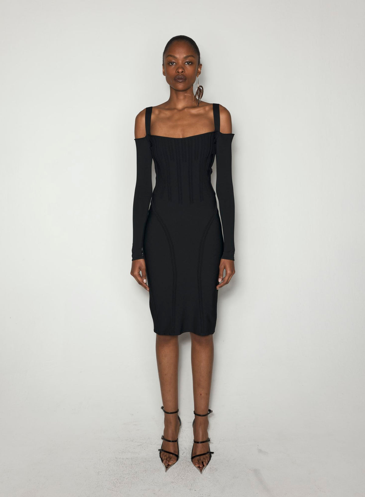 OFF WHITE BONING DETAIL KNIT DRESS