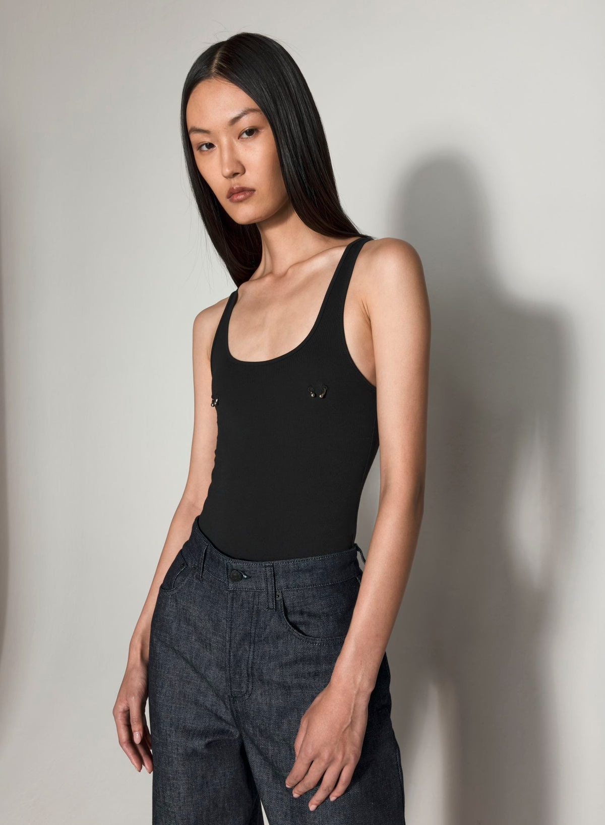 WHITE TANK PIERCED BODYSUIT