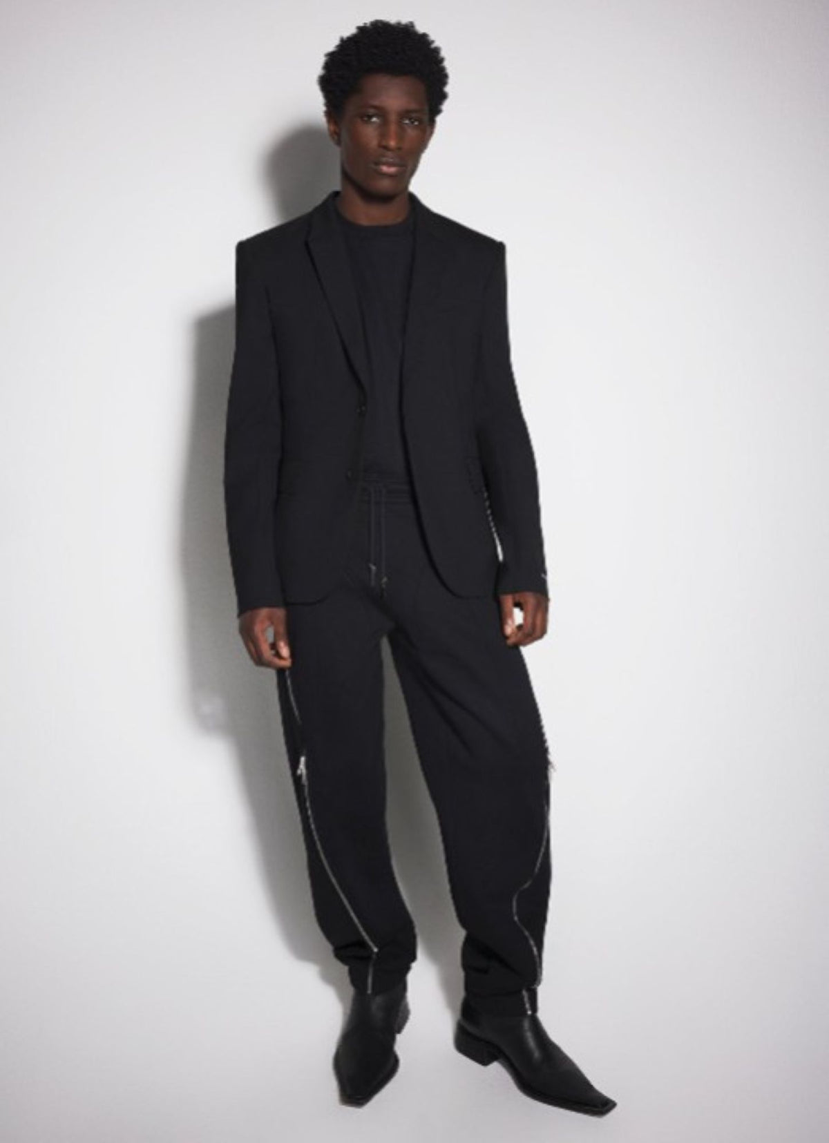 BLACK LIGHT FLEECE ZIPPED TRACK PANTS