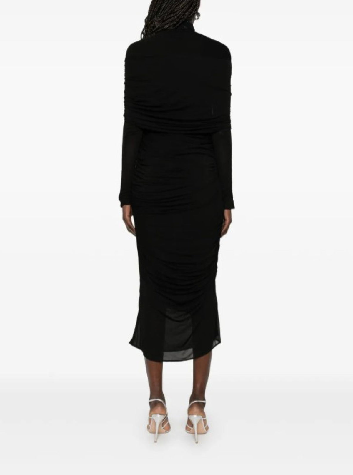 NUDE SHEER RUCHED DRESS