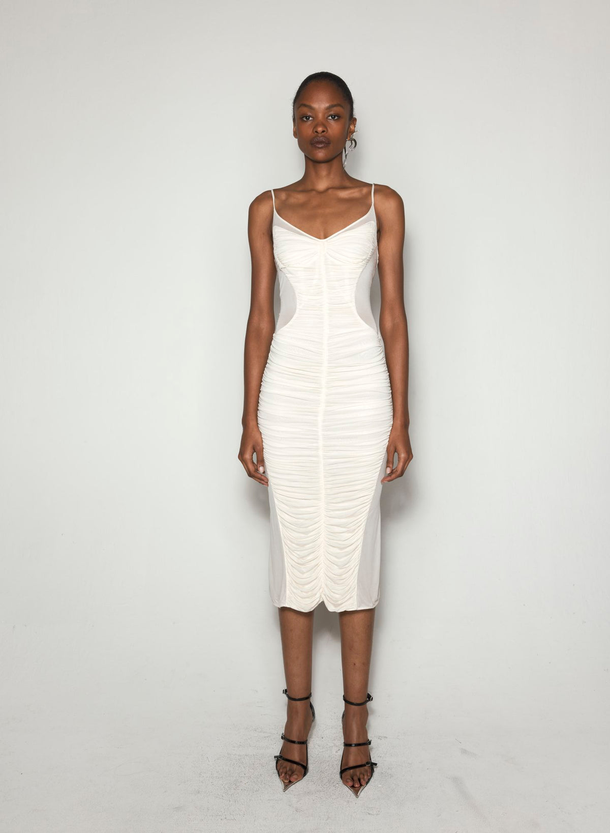 WHITE RUCHED DRESS