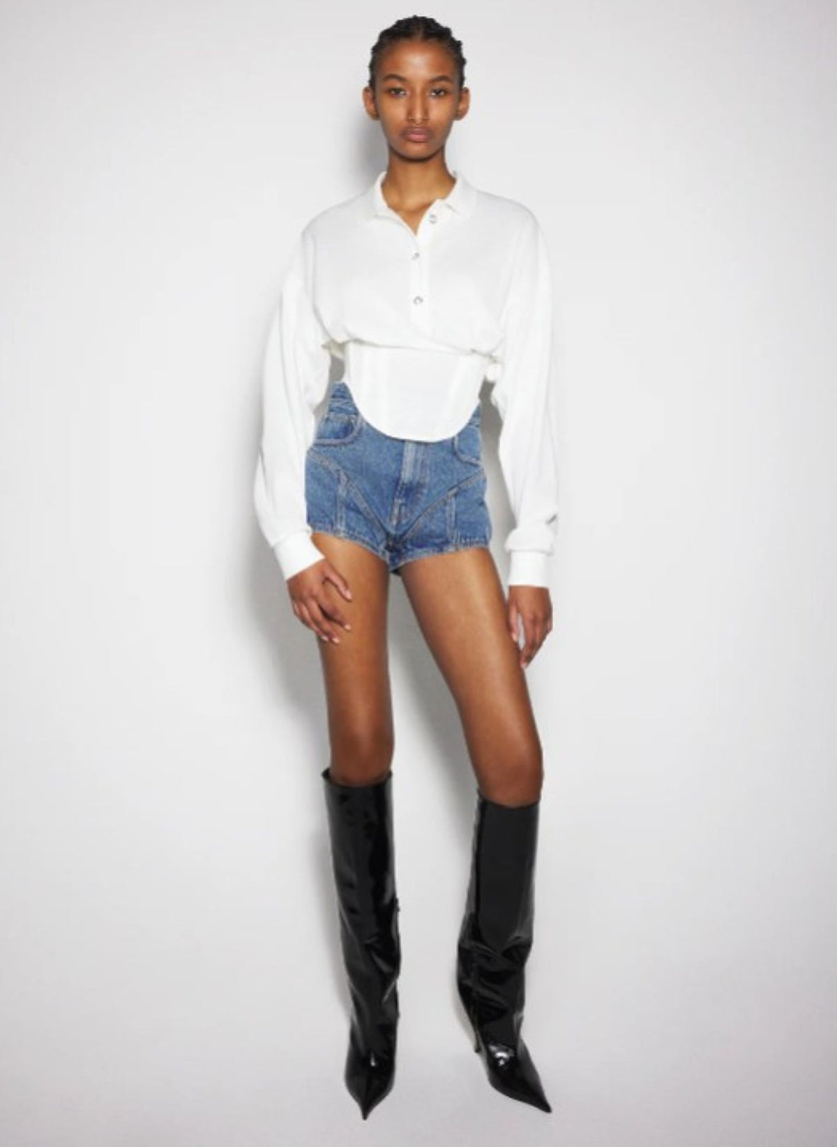 WHITE CORSETED POLO