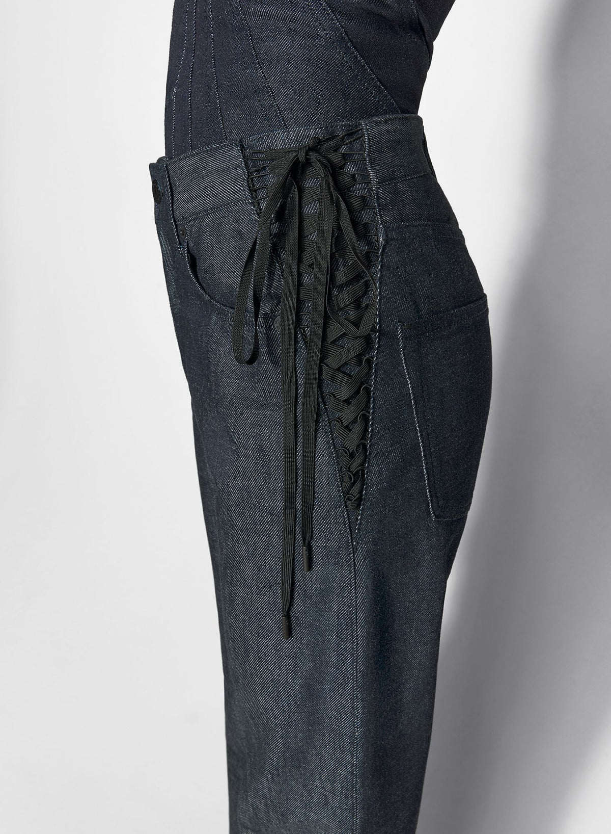 RAW BLUE LACED-UP STRAIGHT LEG JEANS