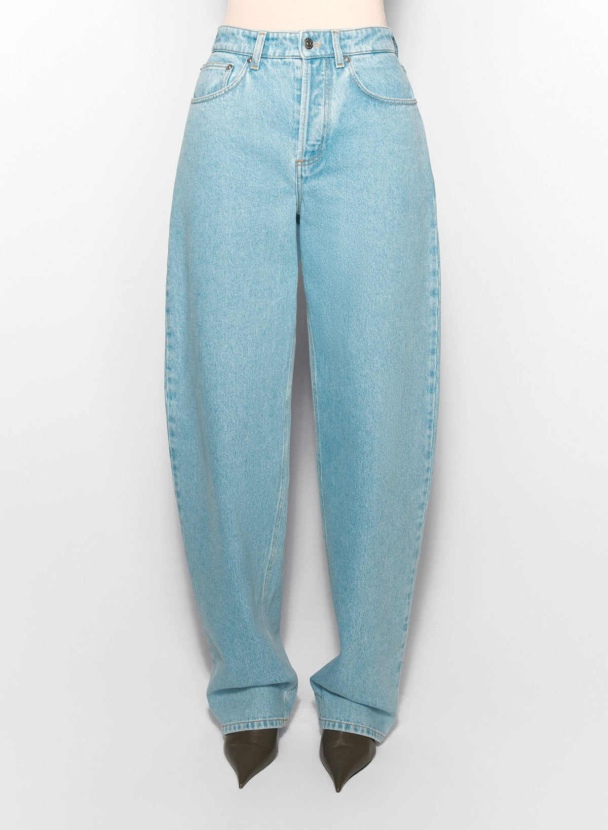 BLUE LACED-UP WIDE LEG JEANS