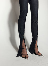 PIERCED RAW DENIM SKINNY JEANS
