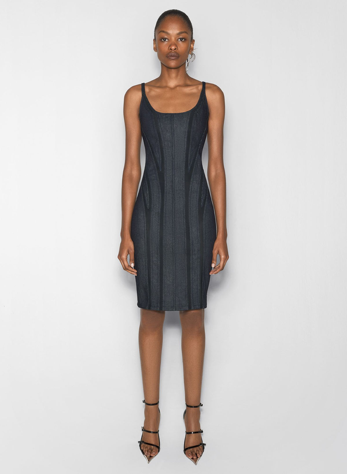 BLACK MESH RAW DENIM DRESS