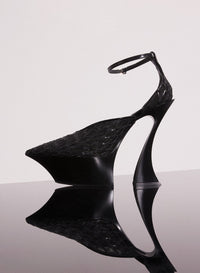 BLACK EMBROIDERED PLATFORM STRAPPY FANG 95 MULES