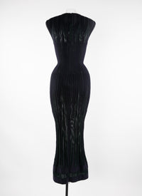 Sheer wool sleeveless fitted dress - Midnight & Imperial Green