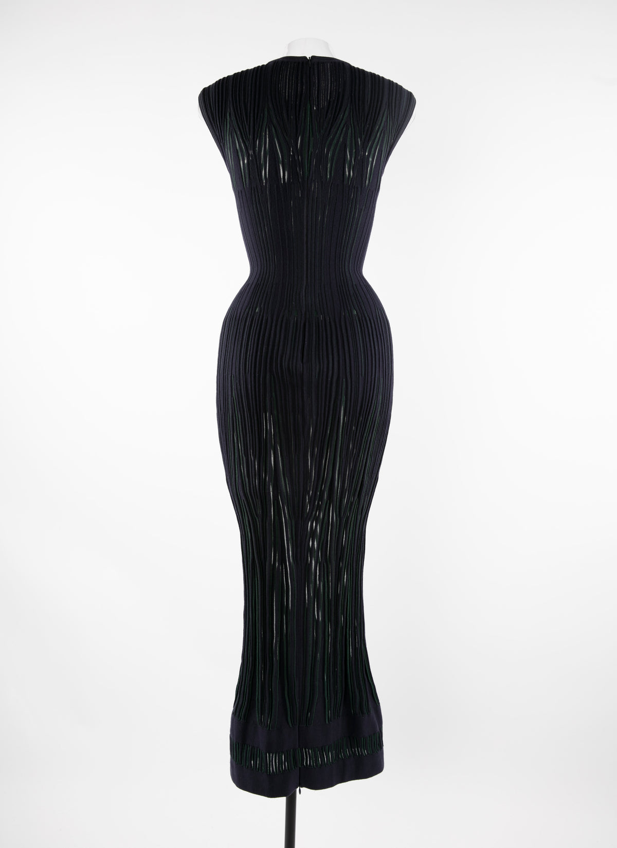 Sheer wool sleeveless fitted dress - Midnight & Imperial Green