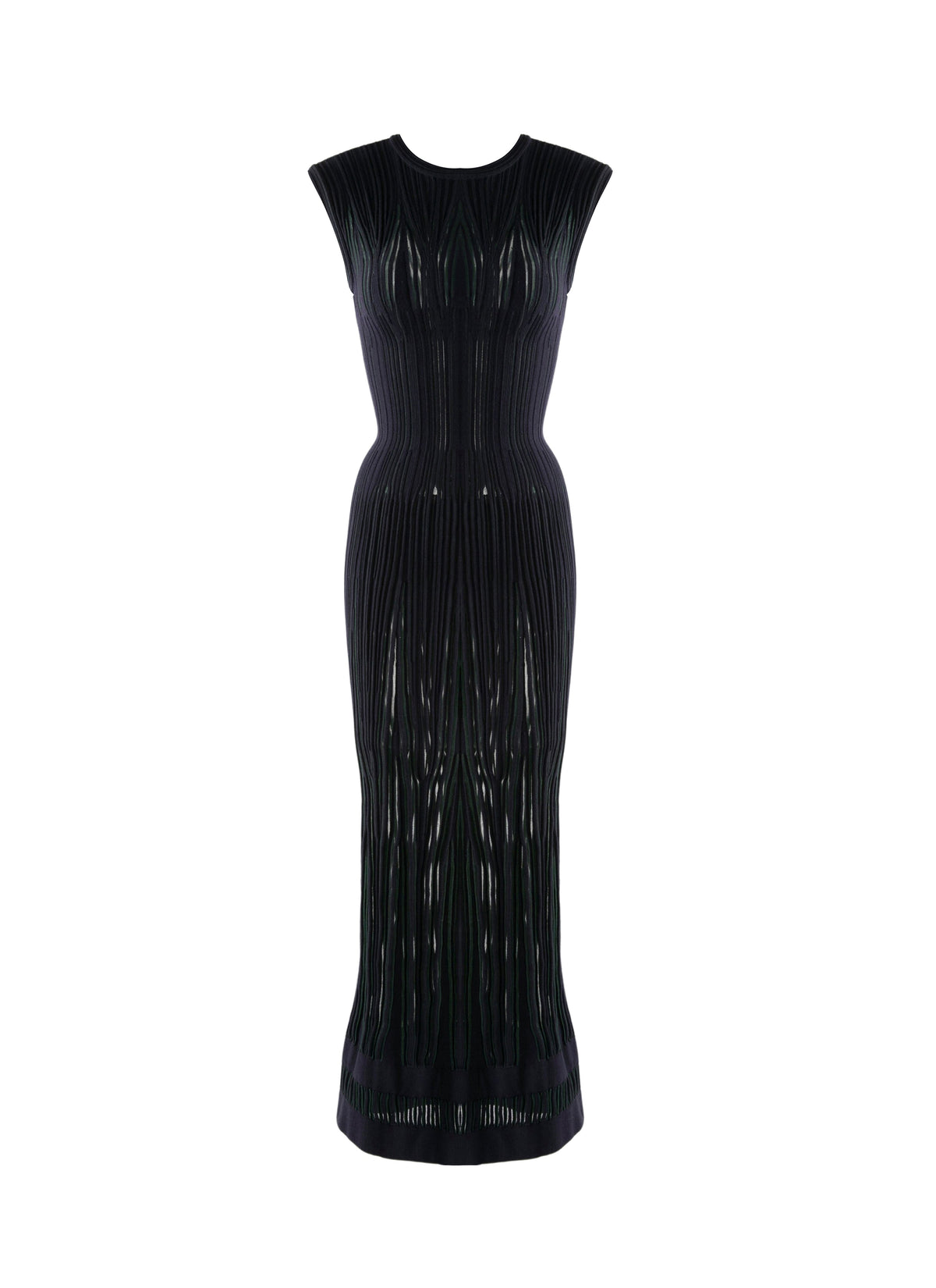Sheer wool sleeveless fitted dress - Midnight & Imperial Green