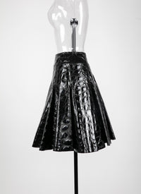 Plain leather skater skirt - Black intense