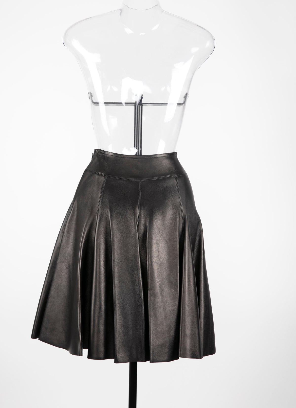 Plain leather skater skirt - Black intense