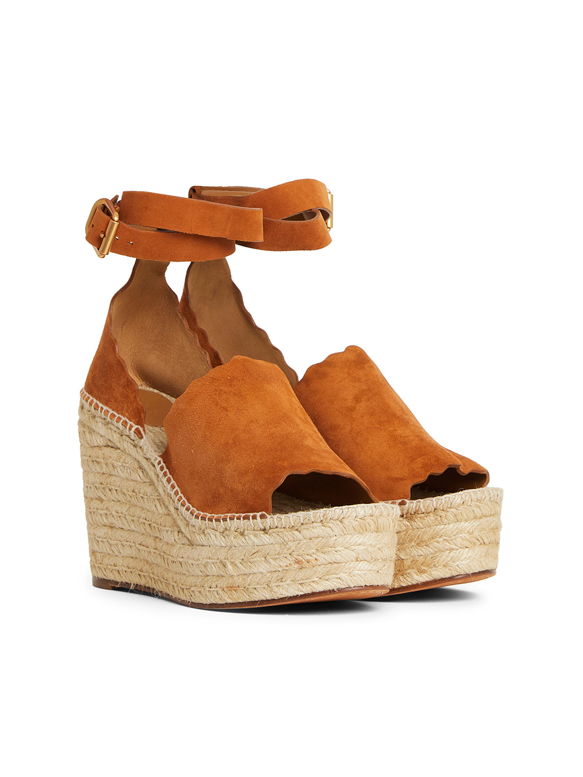 NEW_Espadrilles compensées en cuir - Ochre