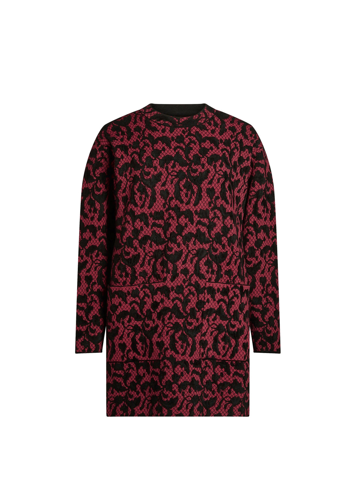 Pull long à motif baroque en laine - Grenat & Noir