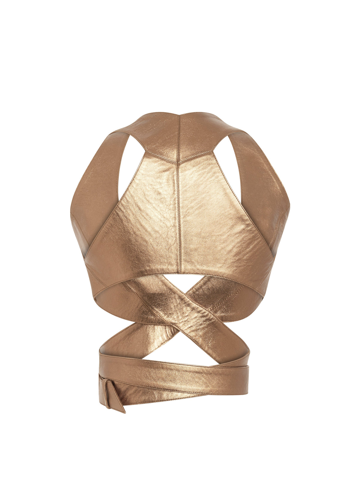 Belted leather crop top - Gold
