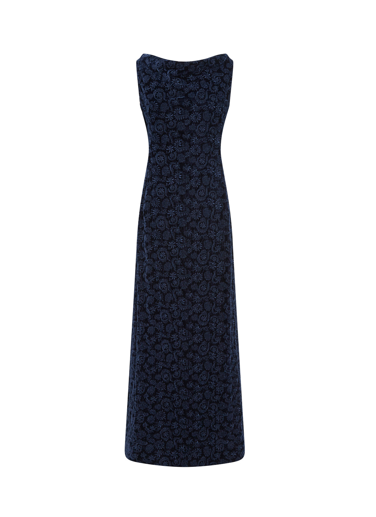 Robe longue brodée motif fleurs sans manches - Nuit