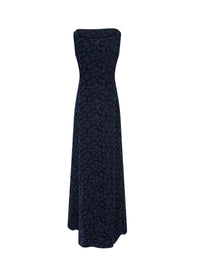 Robe longue brodée motif fleurs sans manches - Nuit