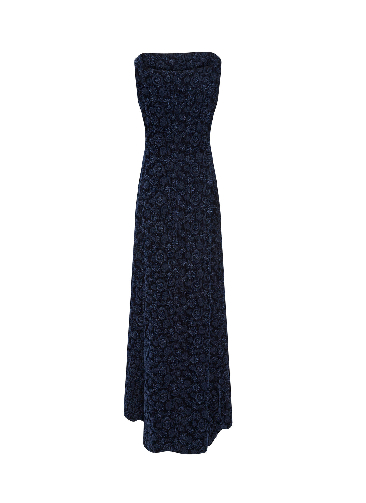 Robe longue brodée motif fleurs sans manches - Nuit