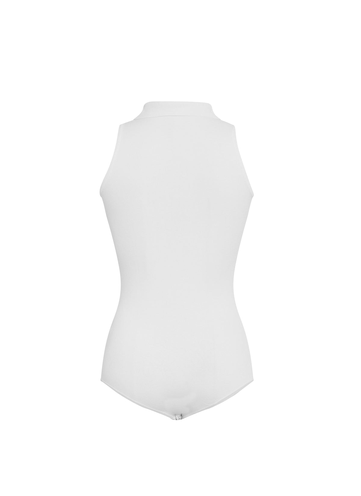 Sleeveless bodysuit with classic button-down collar - White