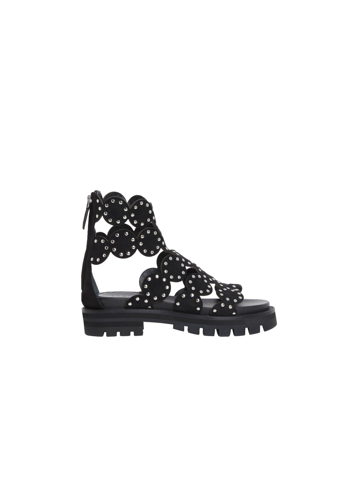 Notched leather flat sandals - Black