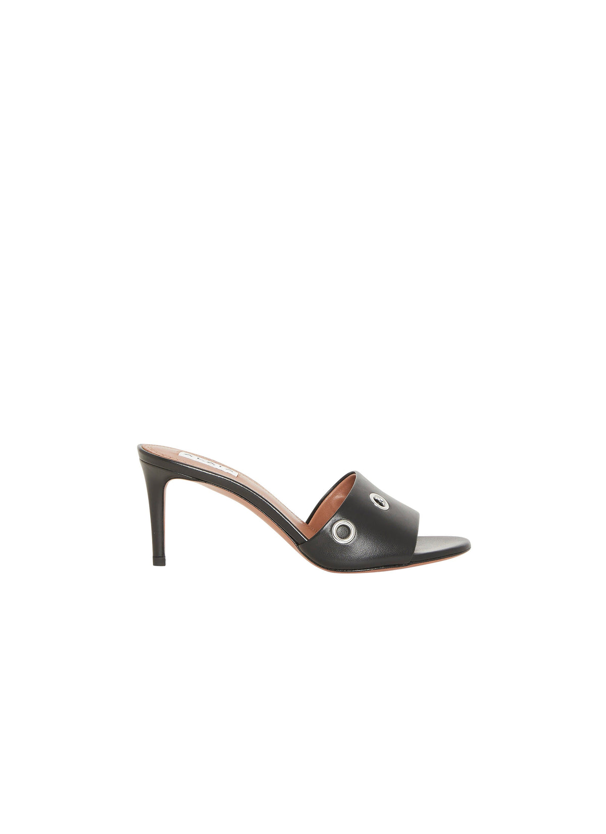 Leather mules with heels and eyelets - Black