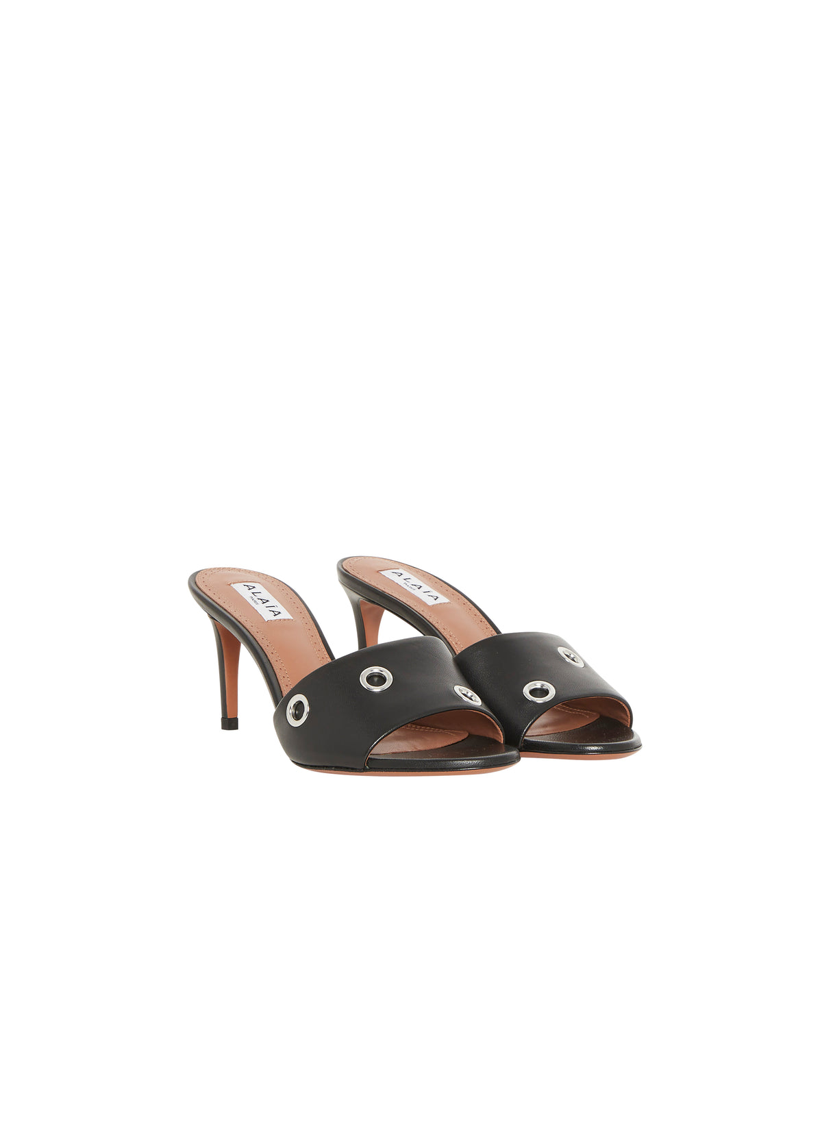 Leather mules with heels and eyelets - Black