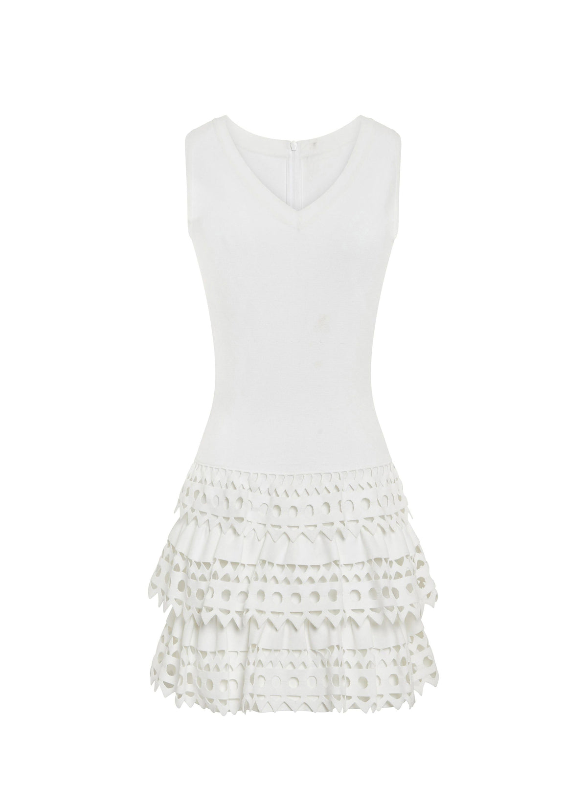 Robe courte multi rangs perforés - Blanc
