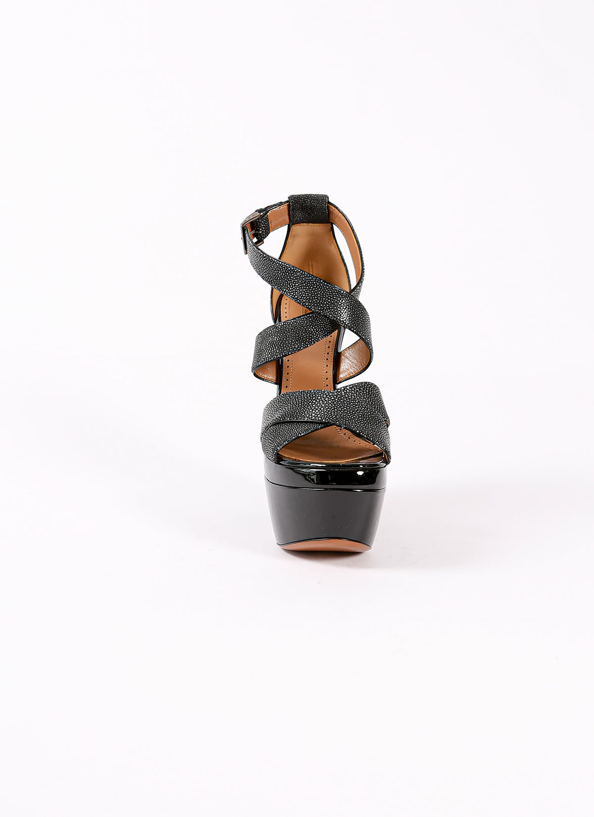 Galuchat wedge sandals - Black intense