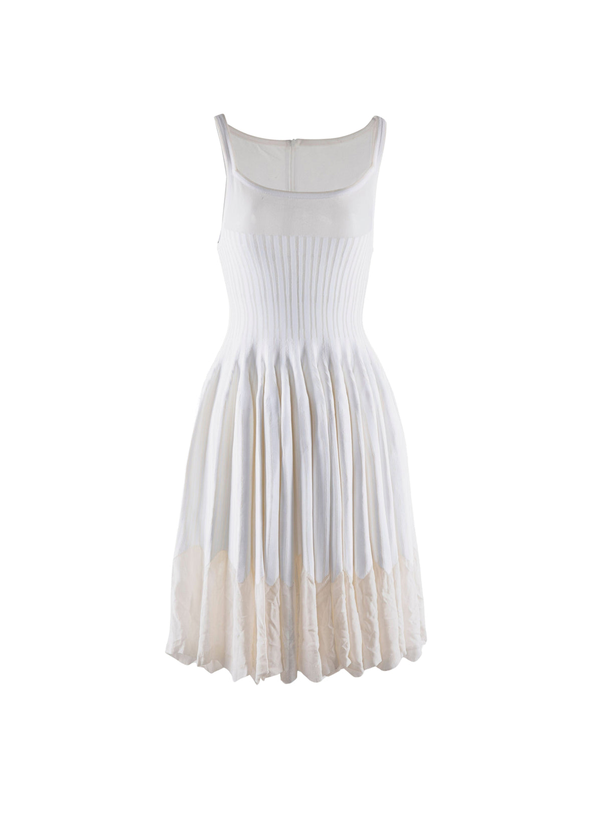 Short flared dress with thin straps - Beige white
