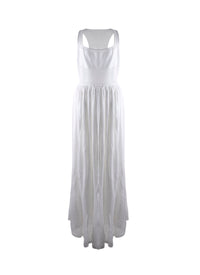 Long sleeveless flared dress with swimmer back - White