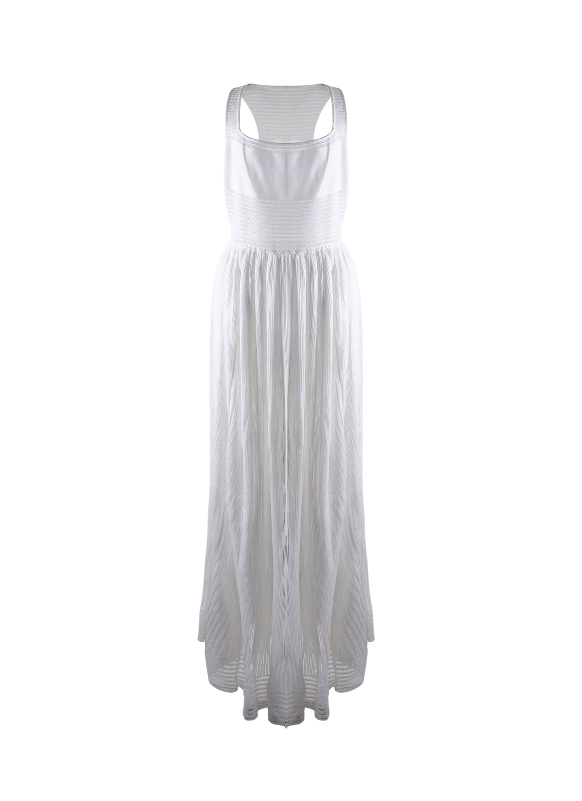 Long sleeveless flared dress with swimmer back - White