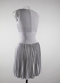 Striped sleeveless pleated short dress - White