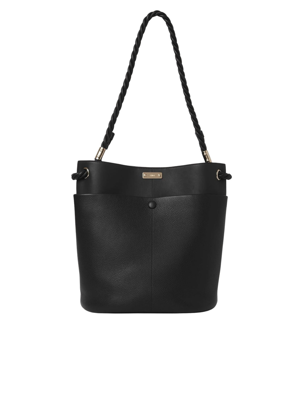 Sac seau Key en cuir lisse et grainé - Black