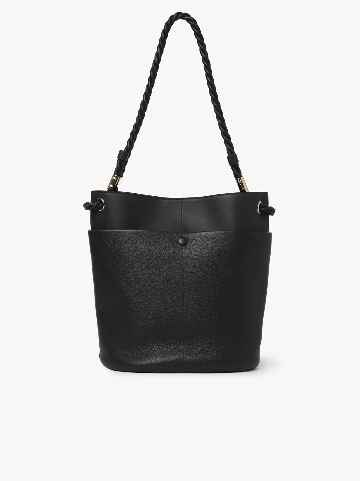 Sac seau Key en cuir lisse et grainé - Black
