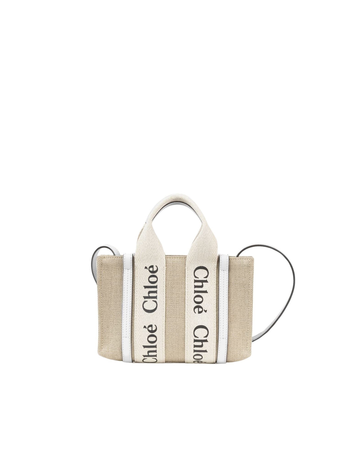 Mini sac cabas Woody à bandoulière en lin - White