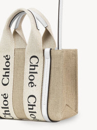 Mini sac cabas Woody à bandoulière en lin - White