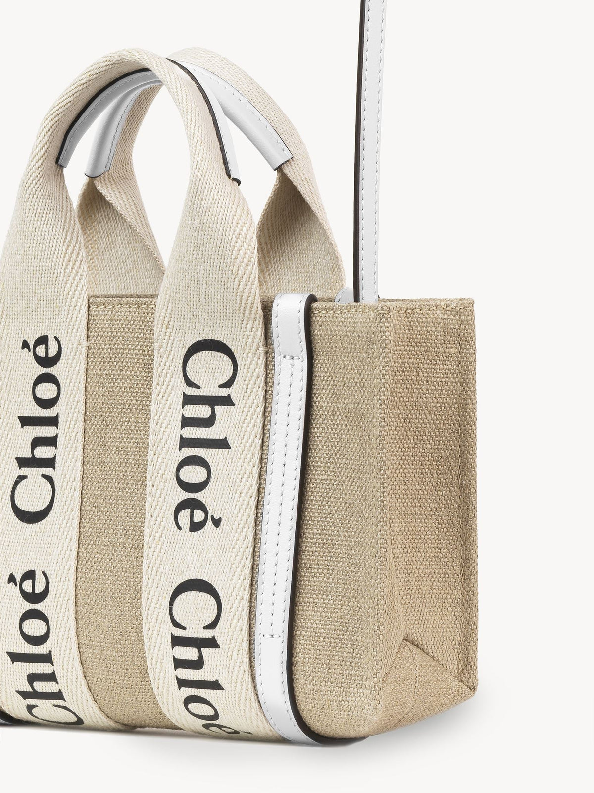 Mini sac cabas Woody à bandoulière en lin - White