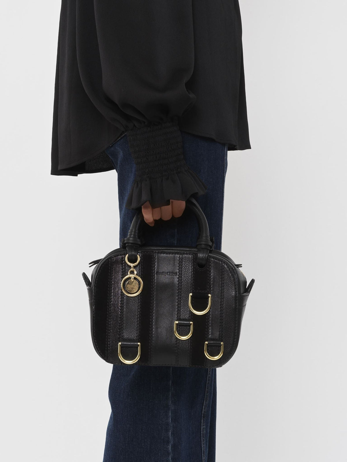 Petit sac bowling Cecilya en cuir - Black