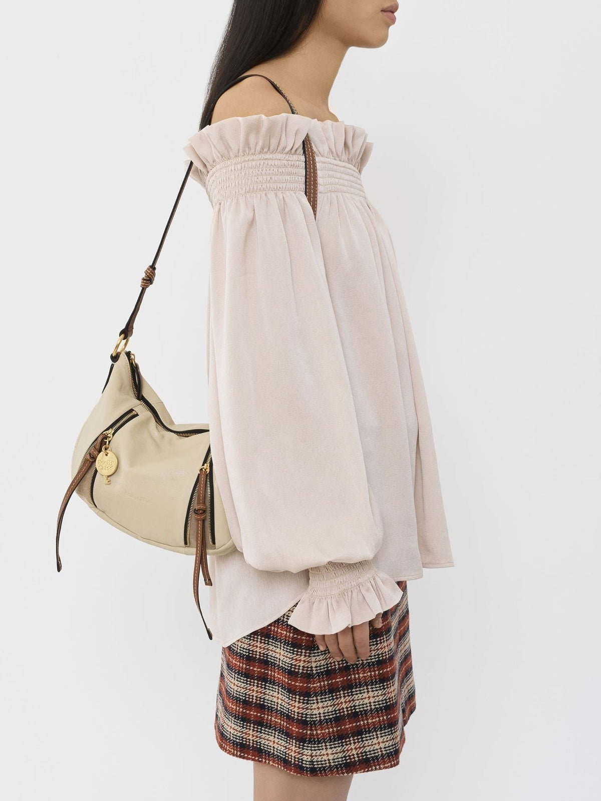 Sac demi lune en cuir - Cement Beige