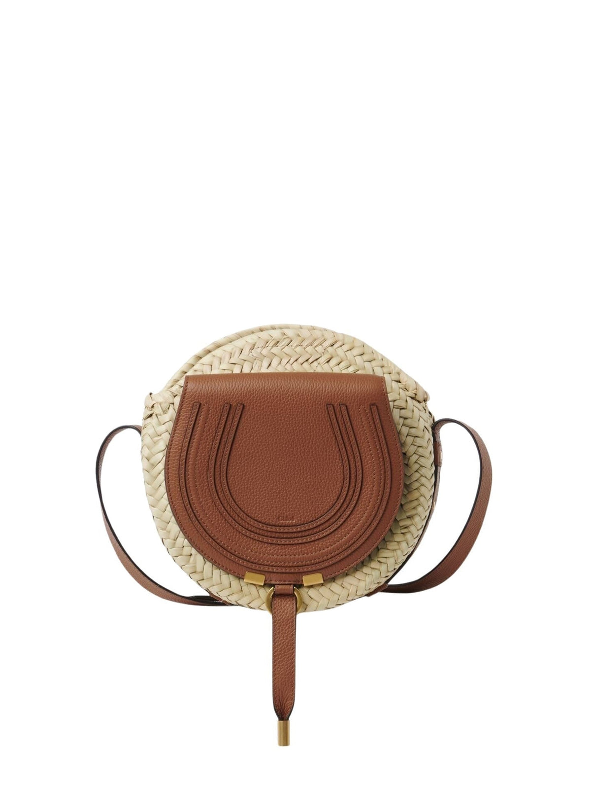 Sac panier rond porté épaule Marcie en cuir - Tan