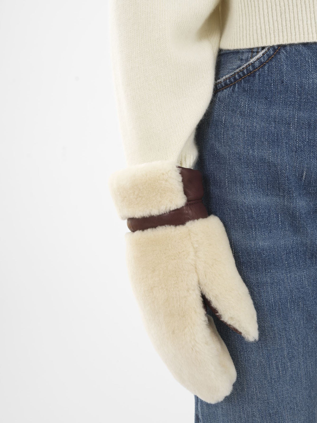 Moufles en cuir - Beige & Brown