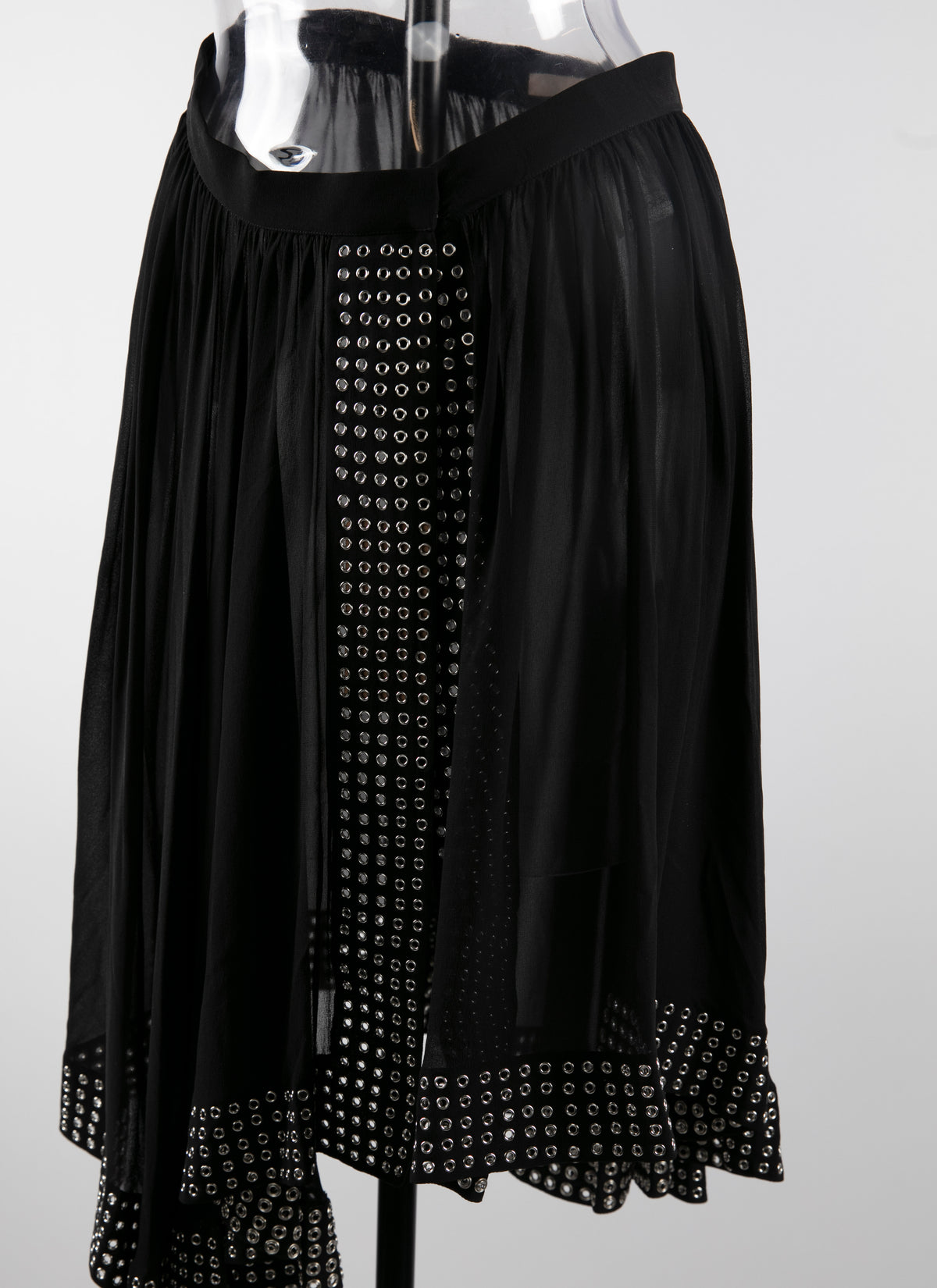 Perforated silk regular skirt - Black & Silver