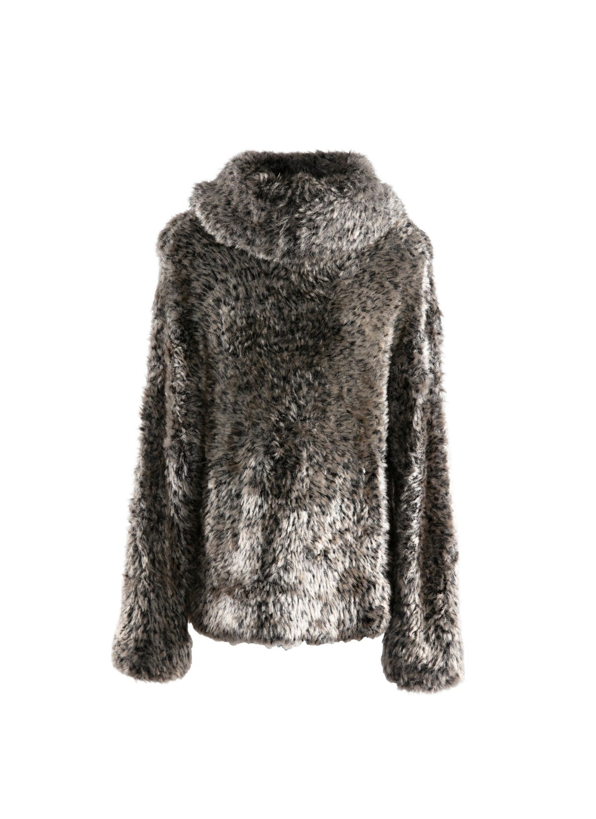 Long-sleeved faux fur jumper with wool hood - Nude & White